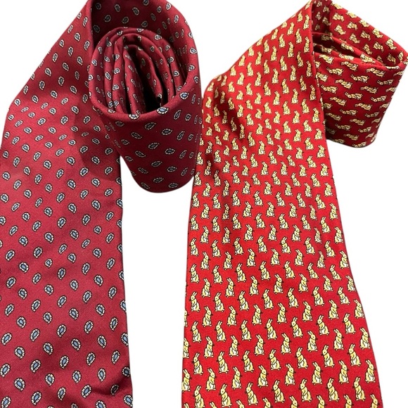 Brooks brothers makers silk tie lot made in USA bunnies paisley cranberry red - Picture 4 of 5